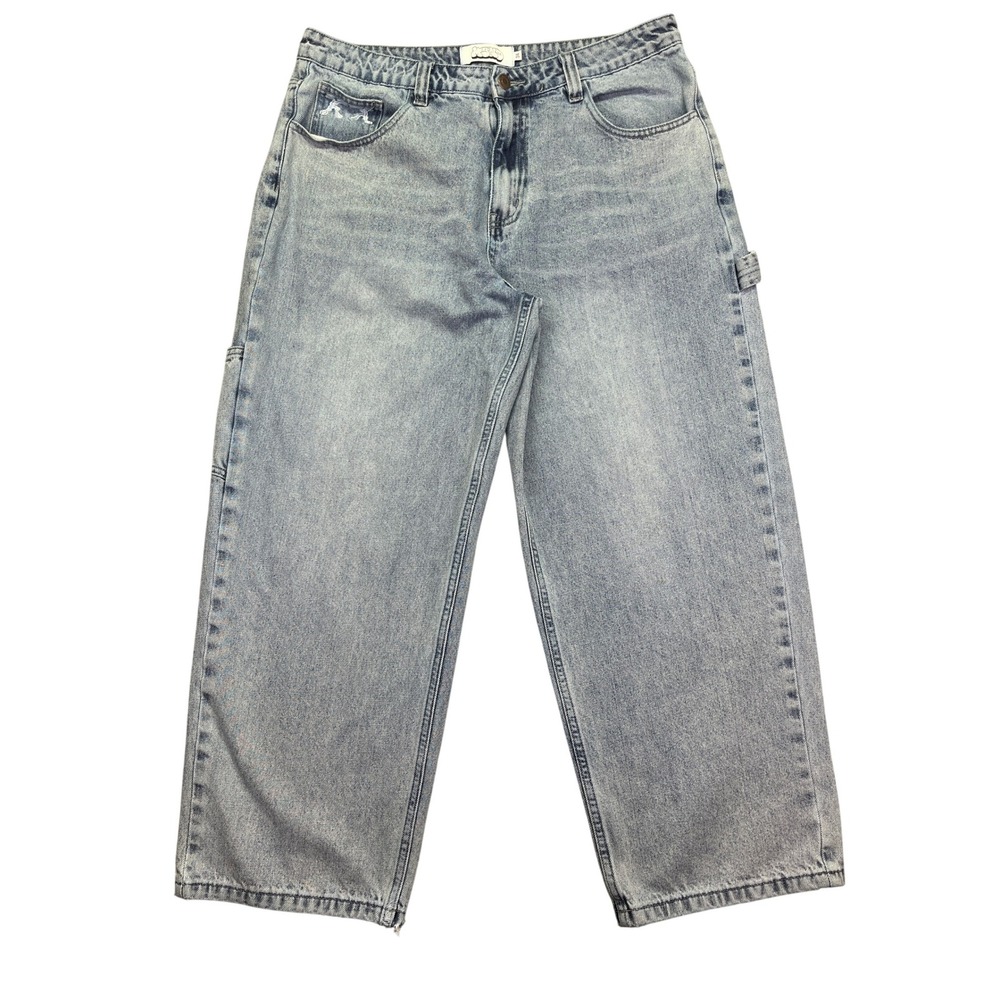 MYND Denim Carpenter Jeans Acid Wash Graphic Back Pocket Sz 34 Skater Grunge Y2K